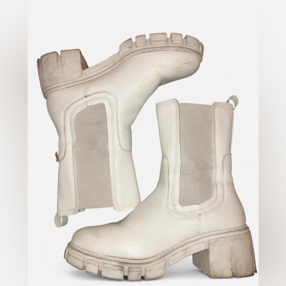 Cream Heeled Ankle Boots
